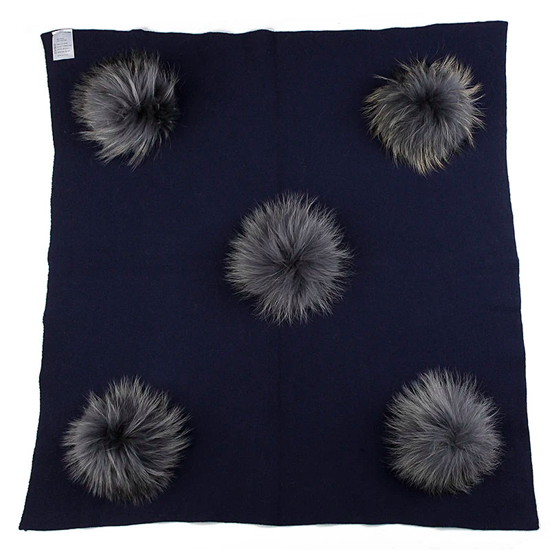 Geebro Newborn Warm Wool Swaddling Blanket With 15cm Real Raccoon Fur Pompom Kids Baby Travel Sleeping Blanket Bedding