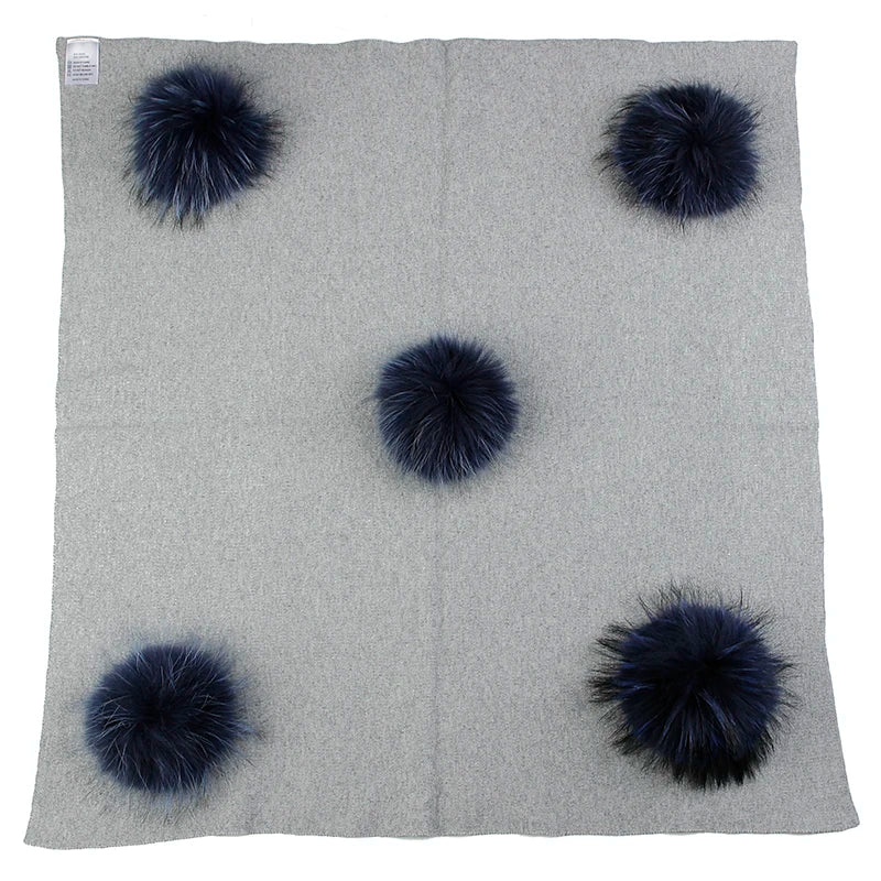 Geebro Newborn Warm Wool Swaddling Blanket With 15cm Real Raccoon Fur Pompom Kids Baby Travel Sleeping Blanket Bedding