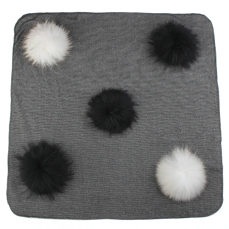 Geebro Lovely Newborn Kids Baby Warm Cotton Swaddling Blanket Sleeping Blanket with Real Fur Pompom Bedding Infant Travel Wrap