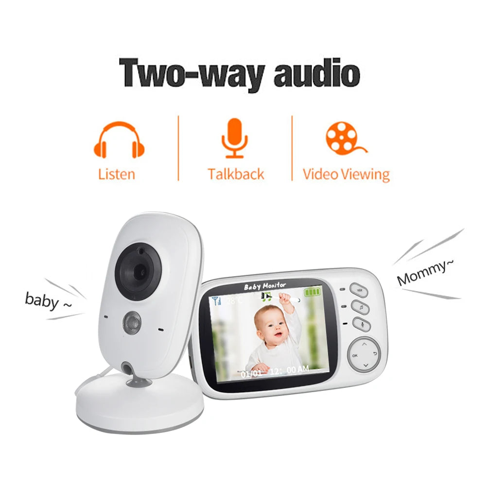 Video Baby Monitor 2.4G Wireless with 3.2 Inches LCD 2 Way Audio Talk Night Vision Surveillance Security Camera Babysitter