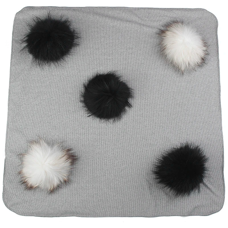 Geebro Lovely Newborn Kids Baby Warm Cotton Swaddling Blanket Sleeping Blanket with Real Fur Pompom Bedding Infant Travel Wrap