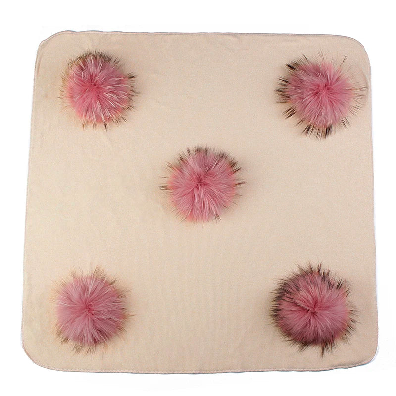 Geebro Lovely Newborn Kids Baby Warm Cotton Swaddling Blanket Sleeping Blanket with Real Fur Pompom Bedding Infant Travel Wrap