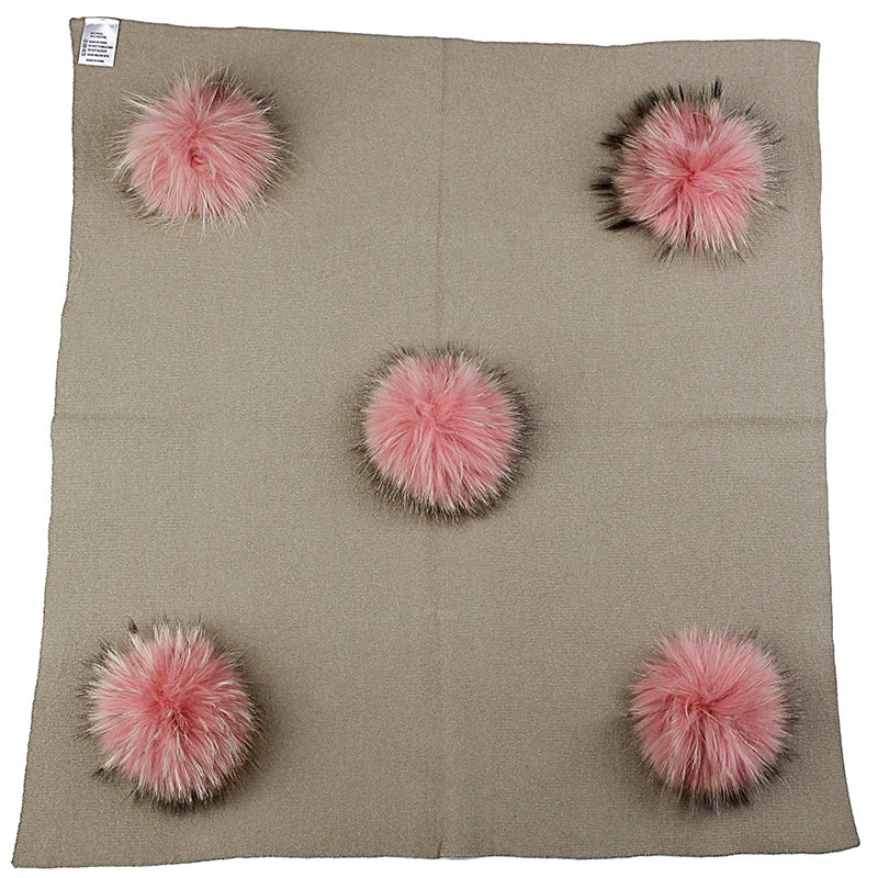 Geebro Newborn Warm Wool Swaddling Blanket With 15cm Real Raccoon Fur Pompom Kids Baby Travel Sleeping Blanket Bedding