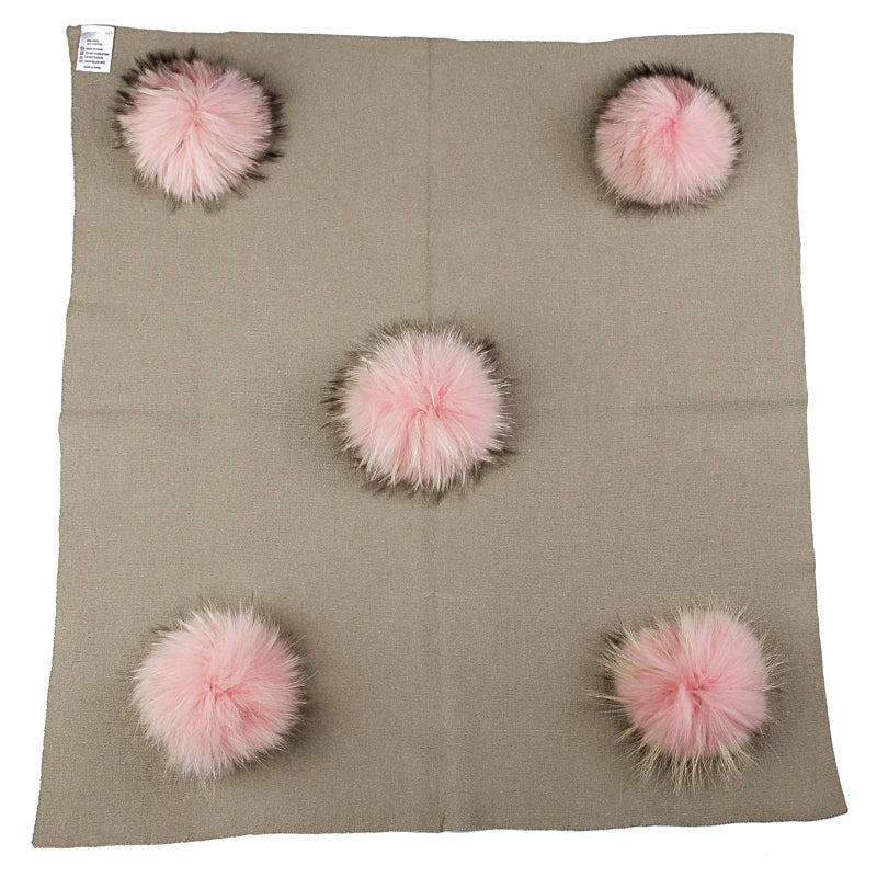 Geebro Newborn Warm Wool Swaddling Blanket With 15cm Real Raccoon Fur Pompom Kids Baby Travel Sleeping Blanket Bedding