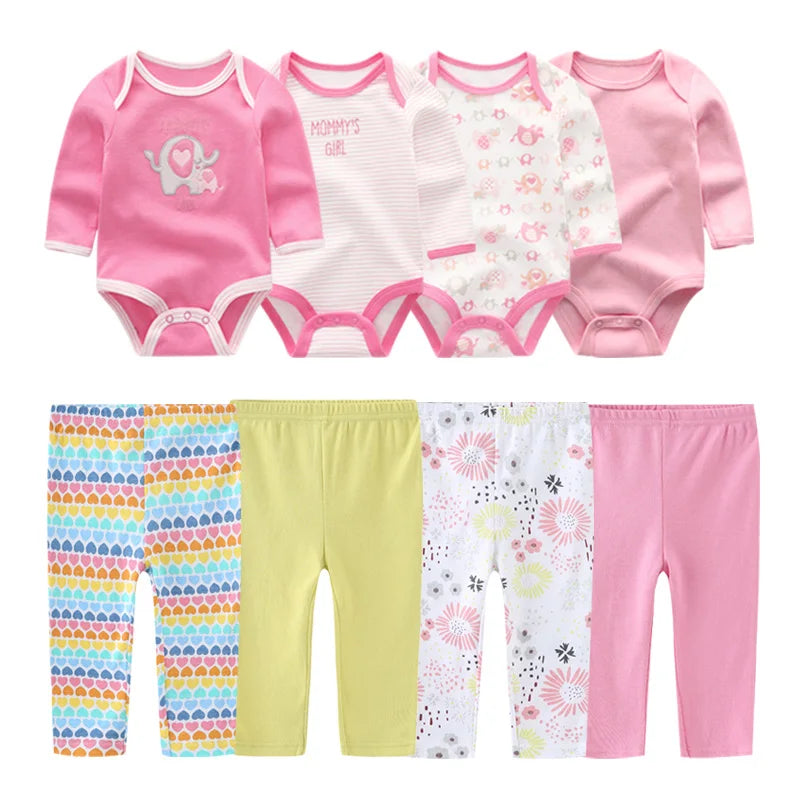 8Pieces Cotton Baby Girl Clothes Bodysuits+Pants Sets New Born Baby Boy Clothes Autumn Winter Long Sleeve Cartoon Print Bebes