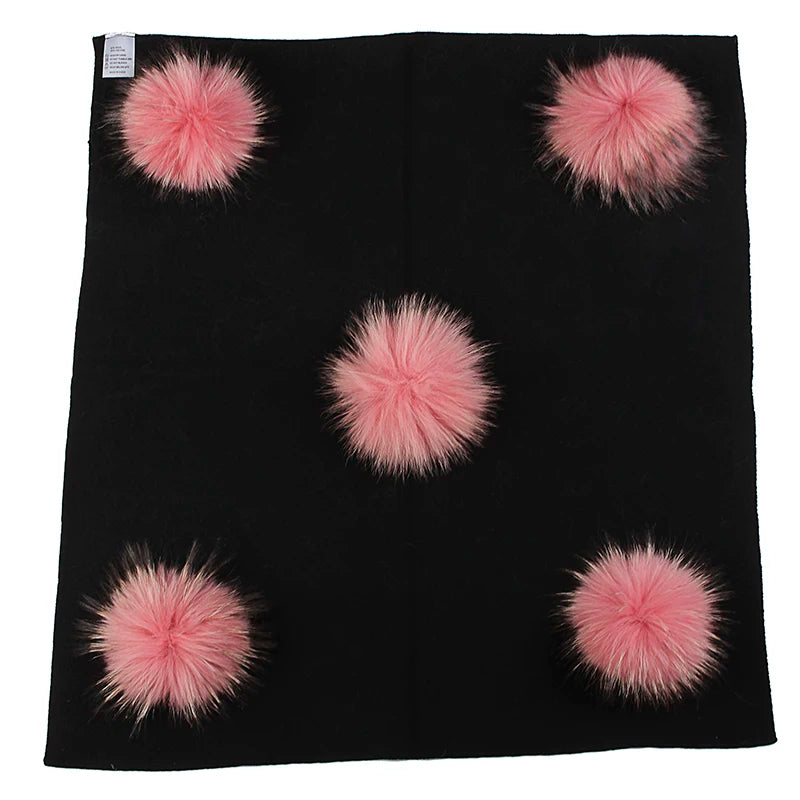 Geebro Newborn Warm Wool Swaddling Blanket With 15cm Real Raccoon Fur Pompom Kids Baby Travel Sleeping Blanket Bedding