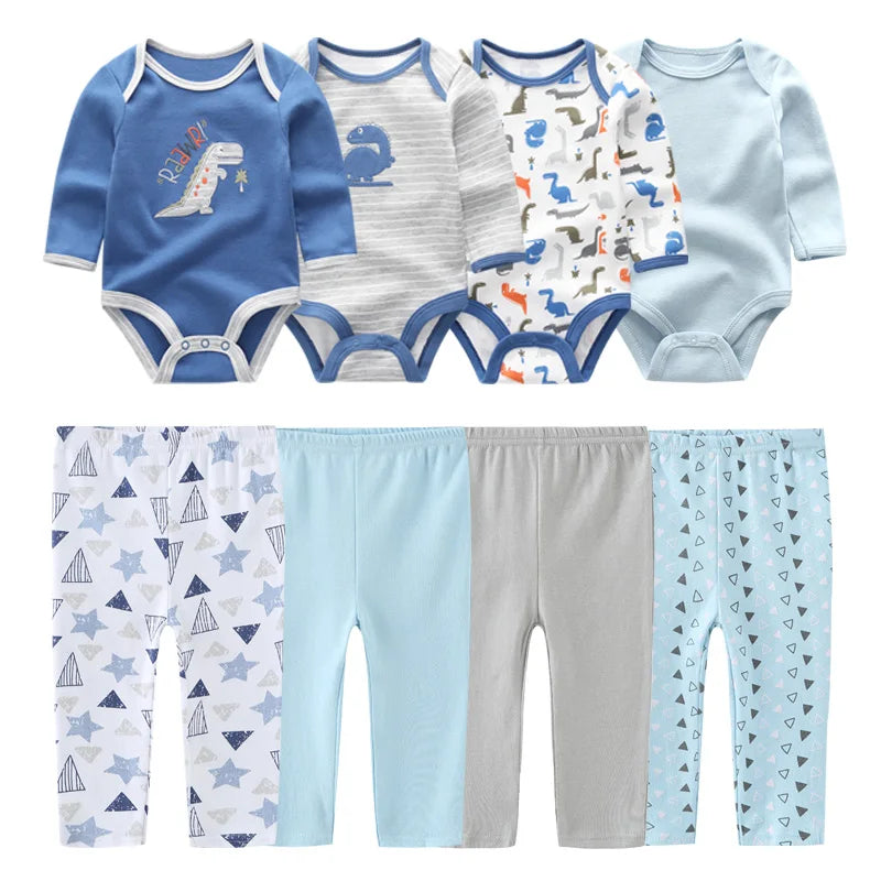 8Pieces Cotton Baby Girl Clothes Bodysuits+Pants Sets New Born Baby Boy Clothes Autumn Winter Long Sleeve Cartoon Print Bebes