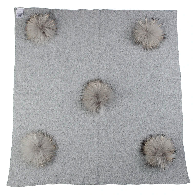 Geebro Newborn Warm Wool Swaddling Blanket With 15cm Real Raccoon Fur Pompom Kids Baby Travel Sleeping Blanket Bedding