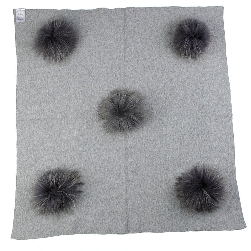 Geebro Newborn Warm Wool Swaddling Blanket With 15cm Real Raccoon Fur Pompom Kids Baby Travel Sleeping Blanket Bedding