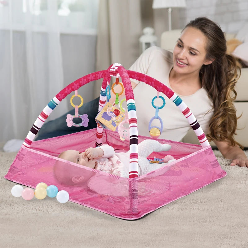 Multifunctional Fitness Frame Round Play Crawling Mat 0-12 Months Baby Puzzle Game Blanket Fun Sounding Pendant Gift For Kid