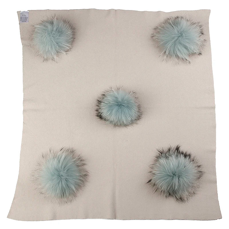 Geebro Newborn Warm Wool Swaddling Blanket With 15cm Real Raccoon Fur Pompom Kids Baby Travel Sleeping Blanket Bedding