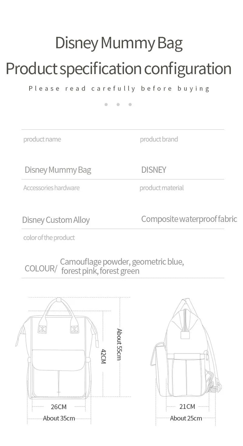 Disney Baby Diaper Bag Backpack Waterproof Mommy Travel Nappy Bag For Baby Care Maternity Stroller Bag Colorful Large Capacity