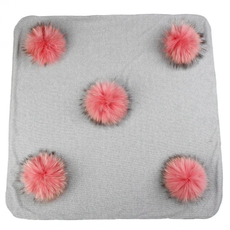 Geebro Lovely Newborn Kids Baby Warm Cotton Swaddling Blanket Sleeping Blanket with Real Fur Pompom Bedding Infant Travel Wrap