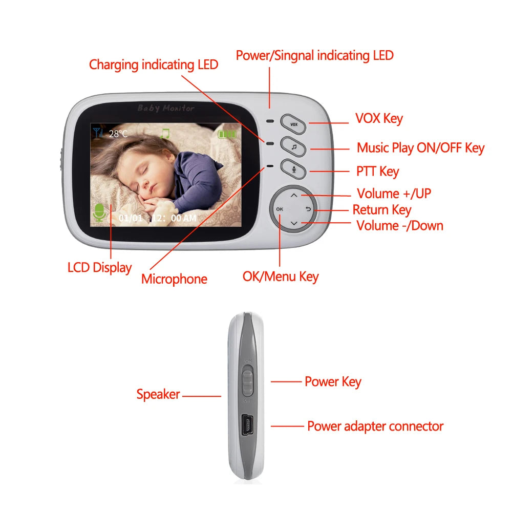 Video Baby Monitor 2.4G Wireless with 3.2 Inches LCD 2 Way Audio Talk Night Vision Surveillance Security Camera Babysitter