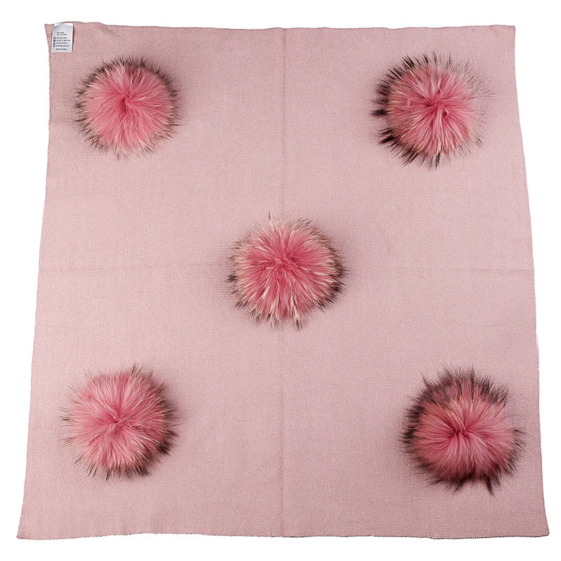 Geebro Newborn Warm Wool Swaddling Blanket With 15cm Real Raccoon Fur Pompom Kids Baby Travel Sleeping Blanket Bedding