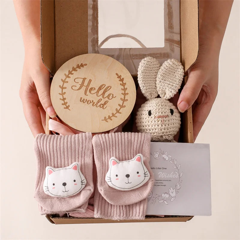 Baby Towel Newborn Accessories Photography Props Keepsakes Memories Milestone Cards Baby Birth Monthly Bath Rattle Toy Set Gifts