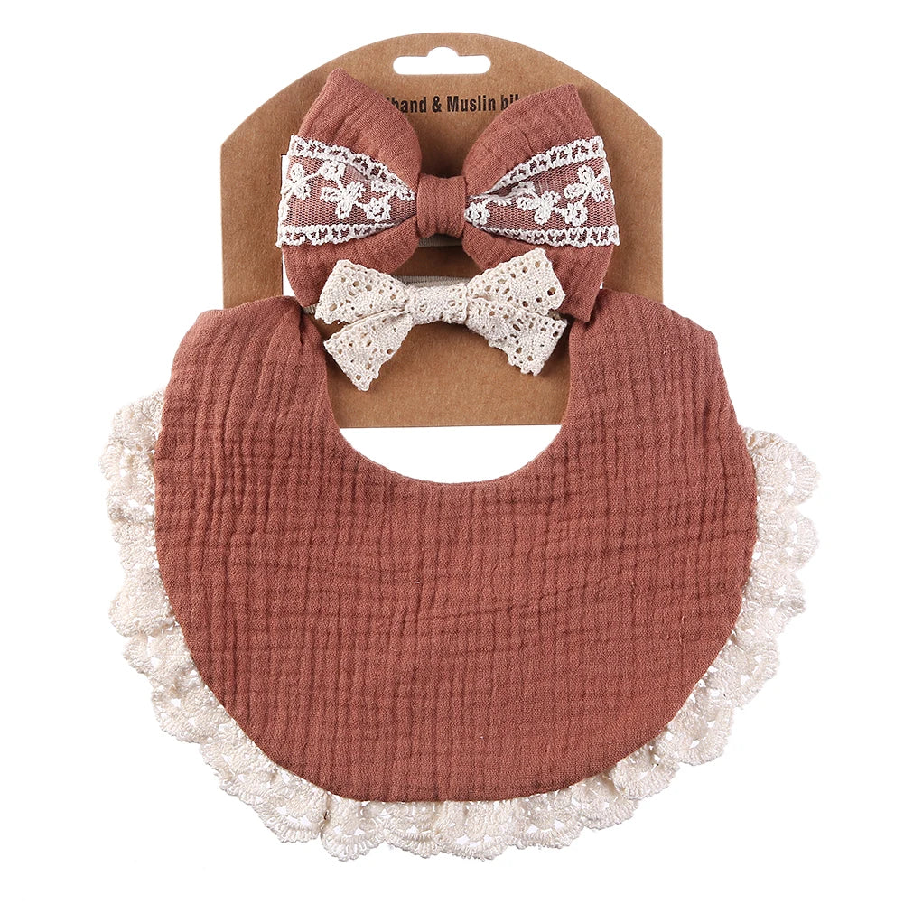 3Pcs/Set Solid Muslin Cotton Bamboo Baby Bib Tassel Lace Boy Girl Feeding Drool Saliva Towel Burp Cloth Adjustable Infant Scarf