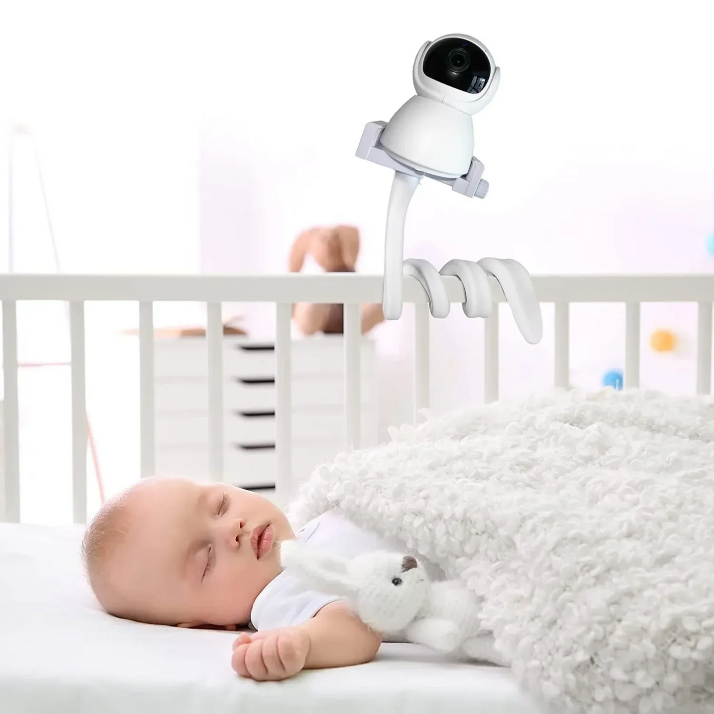 Universal Baby Monitor Holder Flexible Twisting Bracket Webcam Stand Mount Hole-Free Crib Cradle Rod