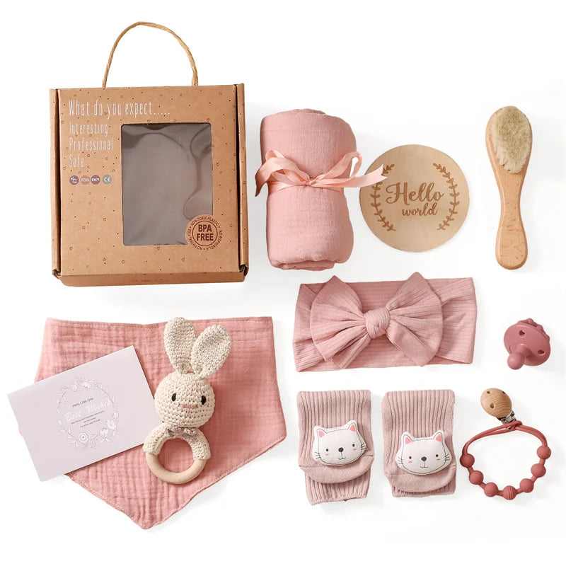 Baby Towel Newborn Accessories Photography Props Keepsakes Memories Milestone Cards Baby Birth Monthly Bath Rattle Toy Set Gifts