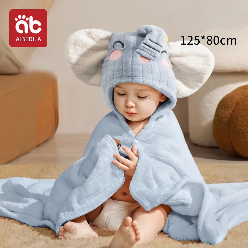 AIBEDILA Cute Animal Baby Bath Towel Cartoon Rabbit Dinosaur Infant Towels Blanket With Hood Newborn Bath Wipe Baby Beach Towels