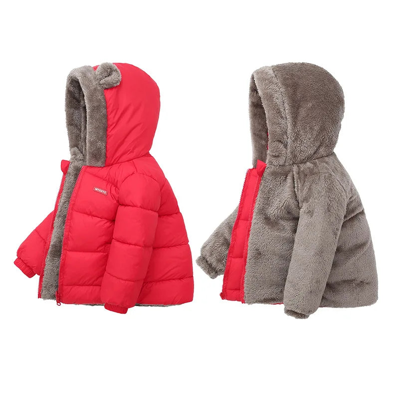 Baby Boys Girls Thick Jackets Winter Hooded Cotton Outerwear Children's Cashmere Padded Fleece Coat Kids Warm Snowsuit Clothes