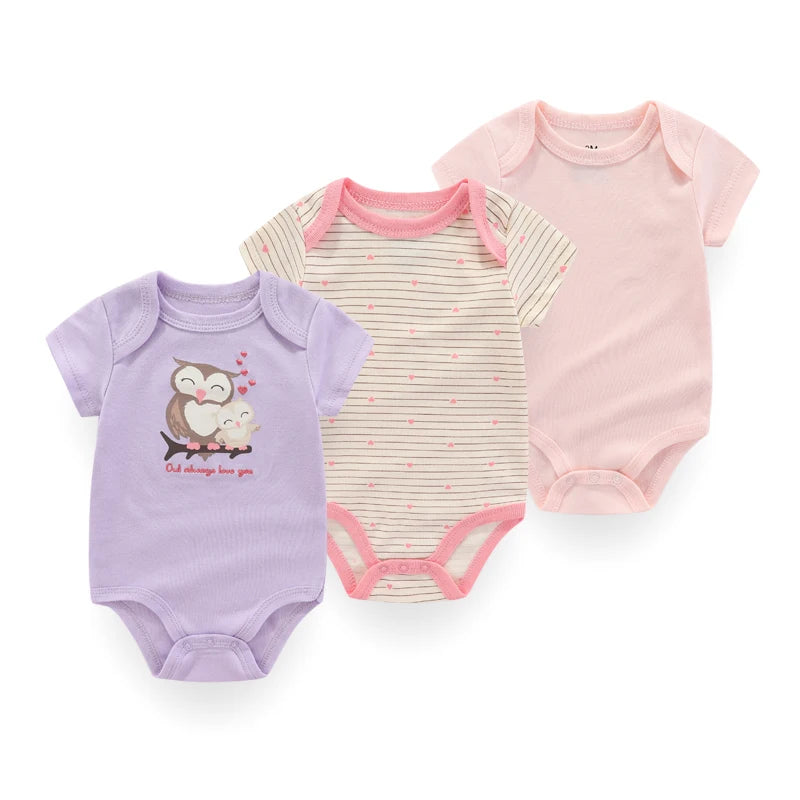 3 PCS Fashion Summer Short Sleeve Cartoon Baby Boy Girl Bodysuit Cotton Newborn Clothes