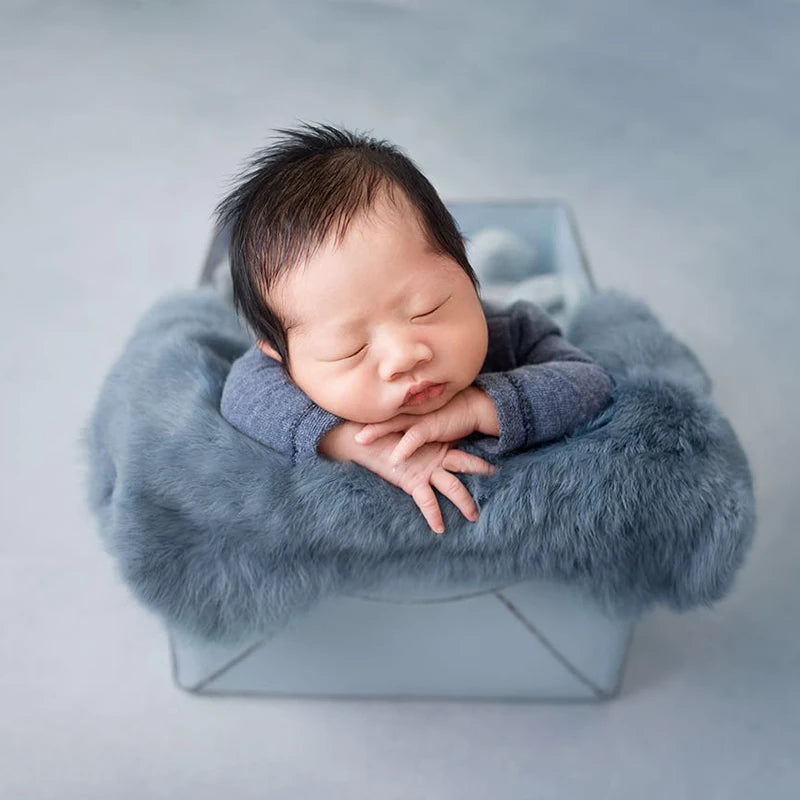 Newborn Photography Accessories Baby Blankets Natural Rabbit Fur Rug Infant Shoot Prop Soft Basket Filler Studio Photo Props