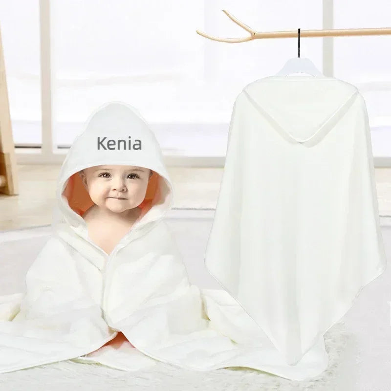 Newborn Hooded Cloak Wearable Personalized Name Baby Bath Towel for Infant Quick-Drying Coral Velvet Robe Cape