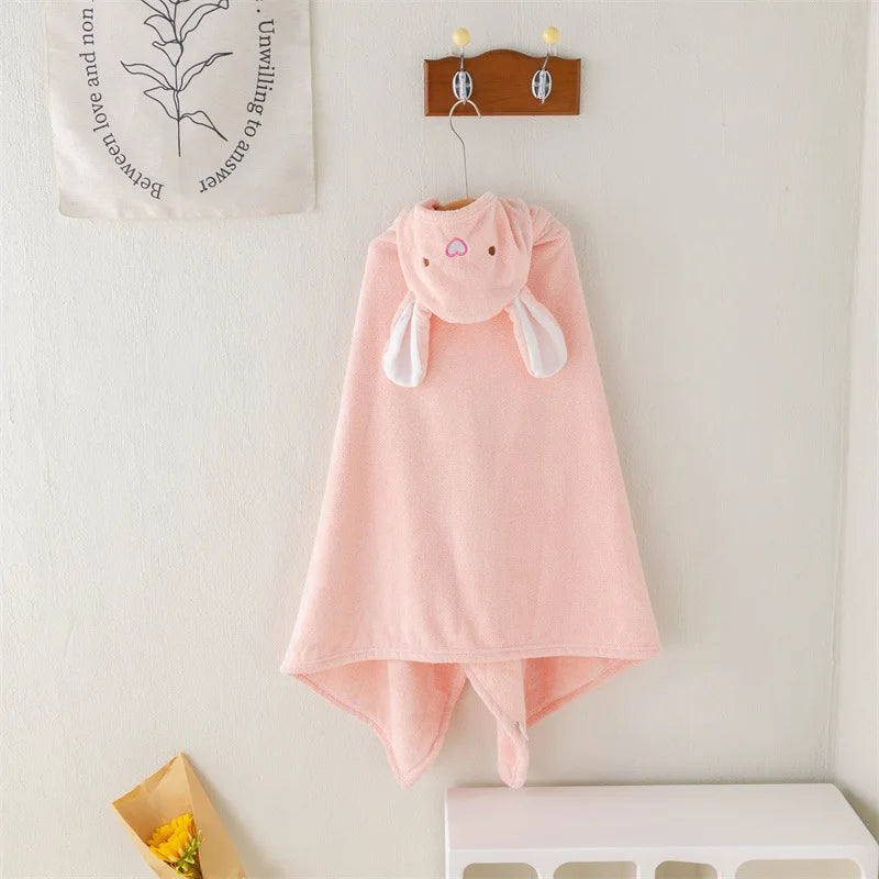 Children's Plush Hooded Bath Towel Cartoon Coral Velvet Baby Absorbent Quick Drying Hooded Cape Bathrobe Cute Hooded Bath Towel