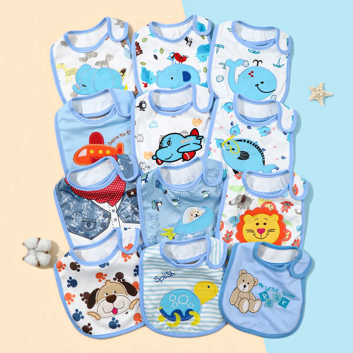 Random 5pcs/set Baby Girl Boy Feeding Bibs Waterproof Apron Cartoon Towel Kids Toddler Dinner Burp Cloths