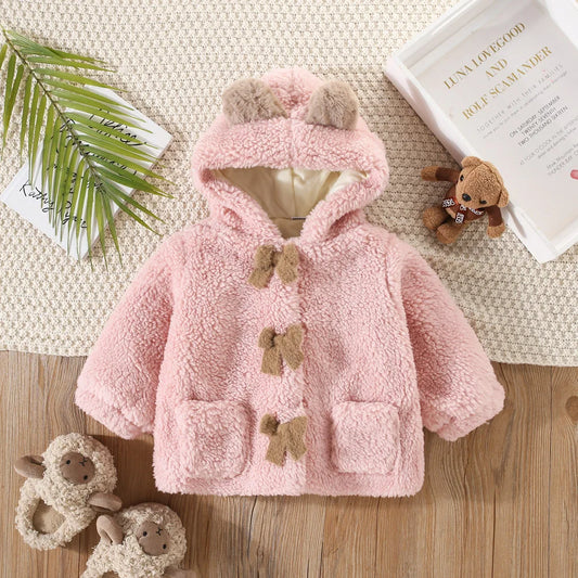 Winter Cute Baby Coat Children'S Artificial Fur Wool Hooded Cartoon Clothing Children'S Warm Solid Color Teddy Bear Sweater