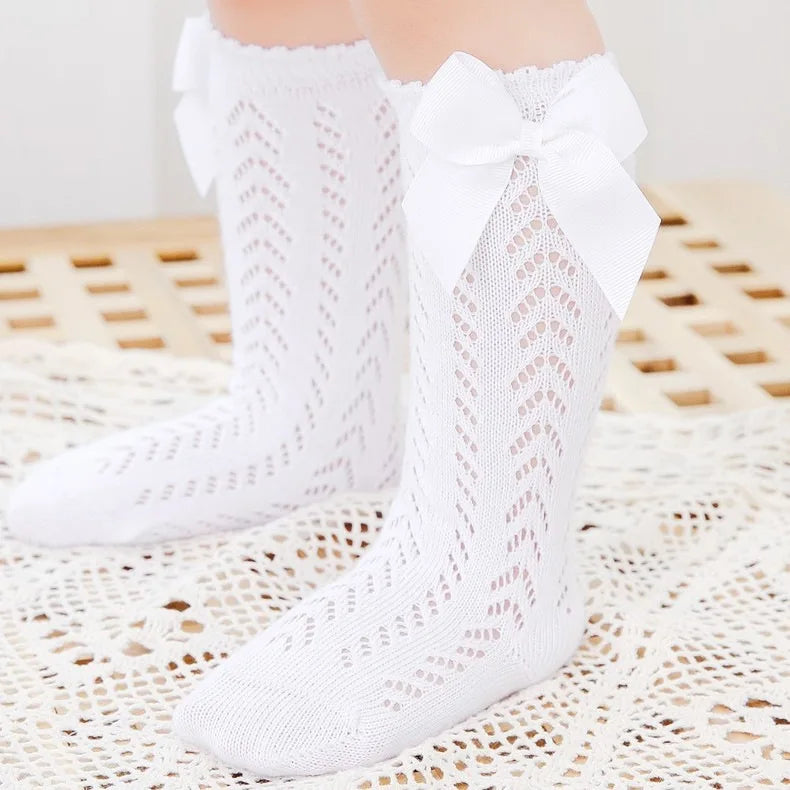 Summer Kids Knee High Socks Baby Girls Boys Bow Long Sock Cotton Mesh Breathable Children Hollow Out Socken For Kids 0-7 Years