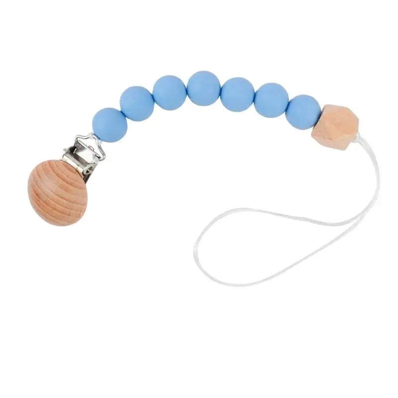 Baby Pacifier Clip Wood Color Silicone Bead Infant Teether Soother Anti-drop Chain Newborn Safe Teething Toy Dummy Nipple Holder