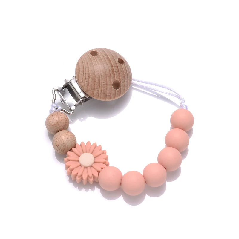 Handmade Wooden Baby Pacifier Clip Silicone Round Beaded Dummy Holder Strap For Appease Soother Chain Nursing Teether Toys Gifts