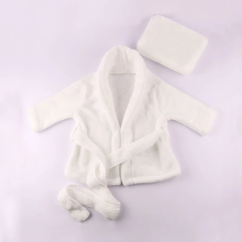 Newborn Baby Flannel Robe Bathrobe and Bath Towel Blanket Set Solid Color Photography Props Outfit for Boys Girls Posing Costume