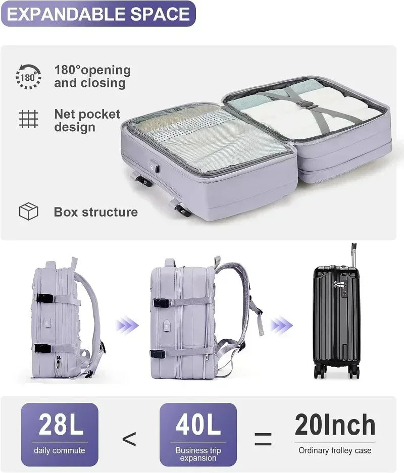 40L Large Capacity Travel Backpack 5-piece Set Expandable Large Luggage Backpack Multifunctional Waterproof Travel Bag