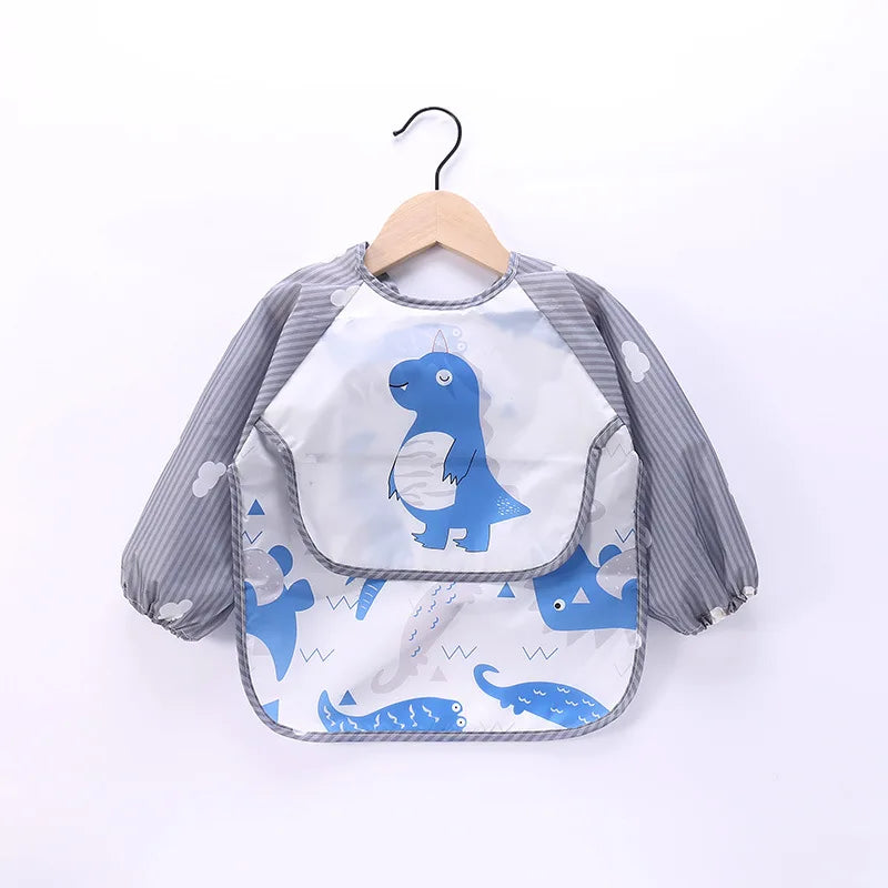 Baby Bibs Unisex Boys Girls Cartoon Pattern Burp Cloths Long Sleeve Water Proof Bibs Feeding Apron Art Painting Graffiti Smock