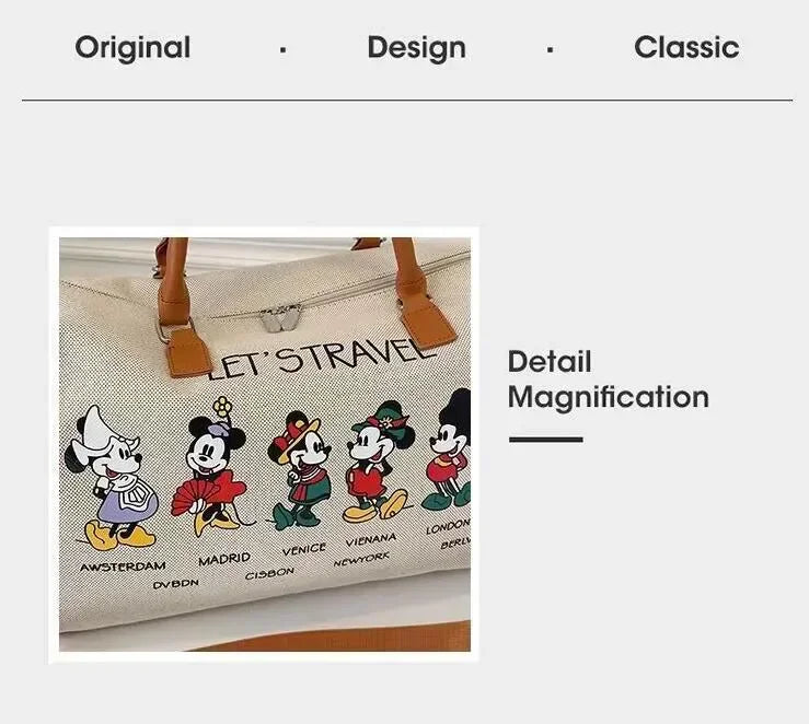 Disney Luxury Brand Travel Bag Mickey Cartoon Luggage Canvas Bag Mommy Bag Large Capacity Handbag Ladies Storage Bag Suitcase