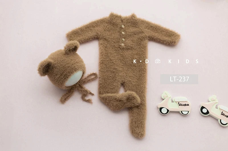 Baby Knitted Bear Clothing Cute Animal Jumpsuit Hat 2pcs/Set Soft Seahorse Newborn Photography Accessories