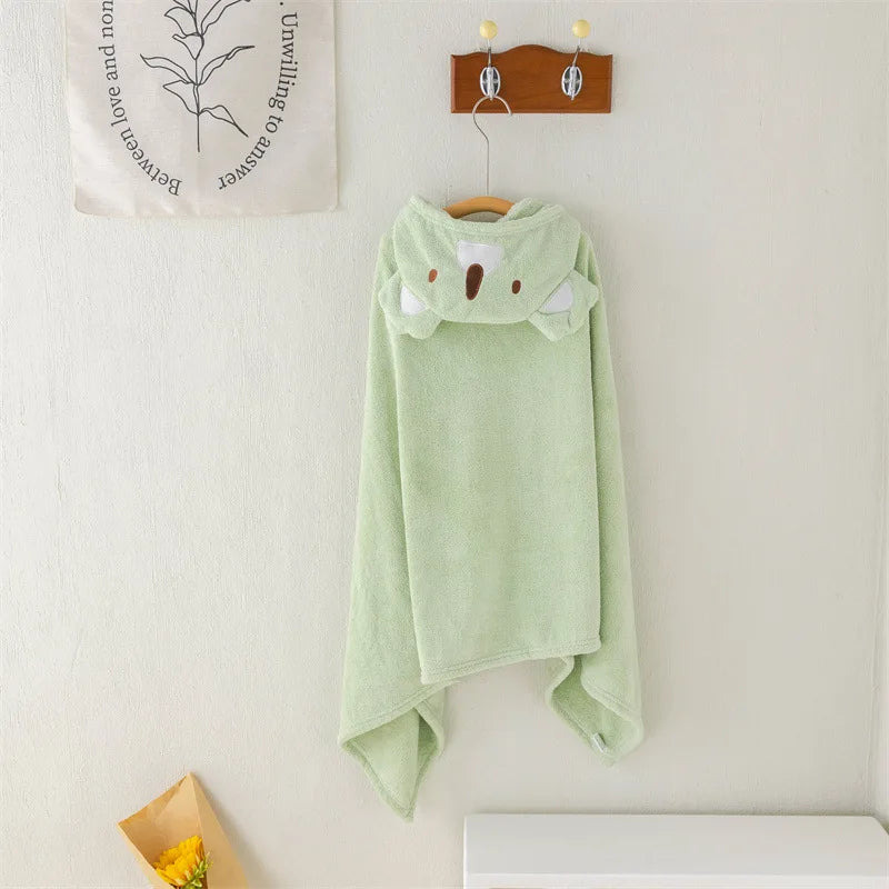 Children's Plush Hooded Bath Towel Cartoon Coral Velvet Baby Absorbent Quick Drying Hooded Cape Bathrobe Cute Hooded Bath Towel