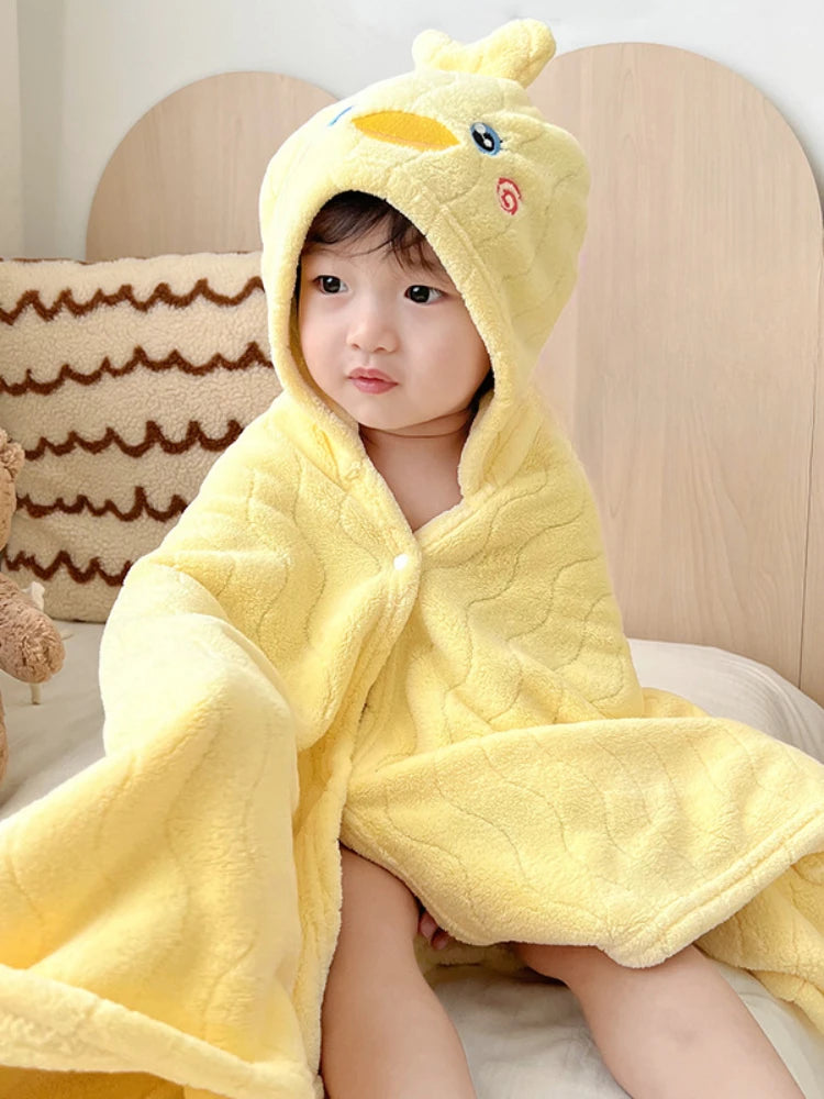 Children's Plush Hooded Bath Towel Cartoon Coral Velvet Baby Absorbent Quick Drying Hooded Cape Bathrobe Cute Hooded Bath Towel