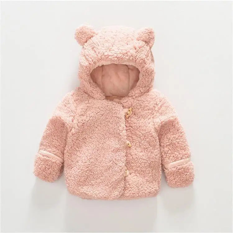 Autumn Winter Baby Girl Clothes Korean Cartoon Cute Hooded Warm Thick Fleece Lamb Wool Outerwear Kids Coat Toddler Jackets BC515