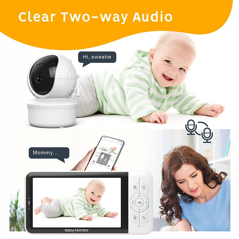 BABY 6T Baby Monitor 1080P HD Camera 5''Screen  Night Vision  Audio and Video Nanny Security 3000mAh Battery Temperature Monitor