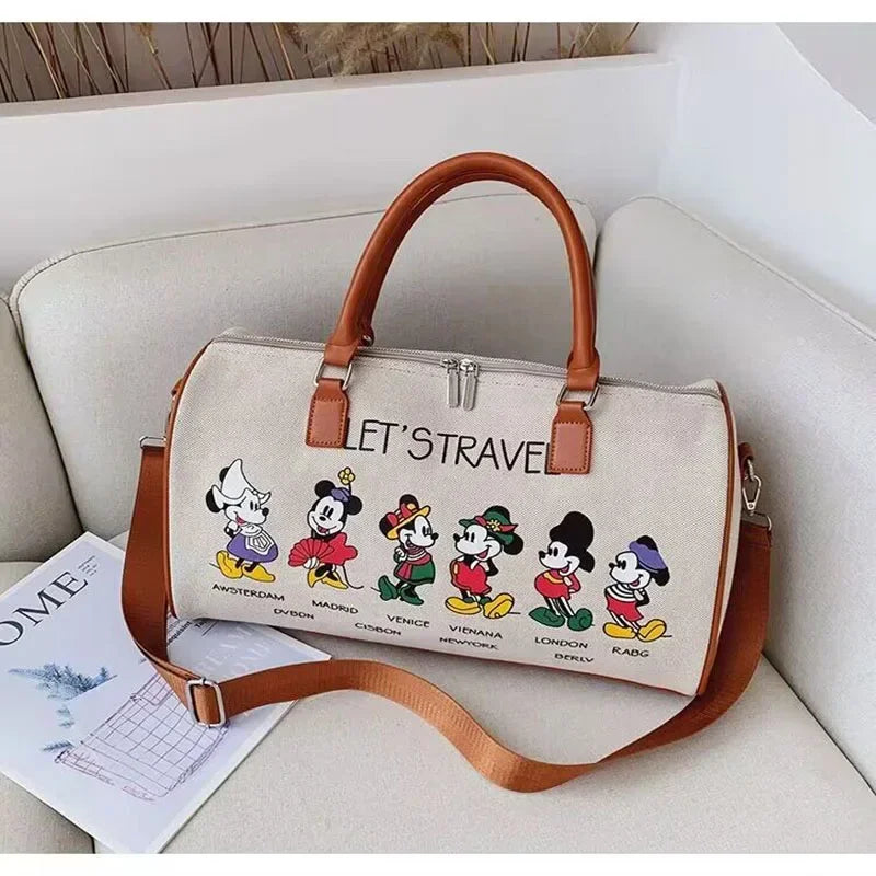 Disney Luxury Brand Travel Bag Mickey Cartoon Luggage Canvas Bag Mommy Bag Large Capacity Handbag Ladies Storage Bag Suitcase