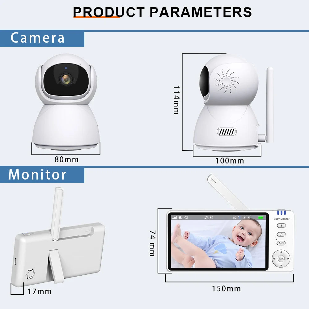 5"IPS Video Baby Monitor With Pan Tilt Child Camera Wireless 2-Way Audio Night Vision Security Babysitter VOX Wake Up USB Charge