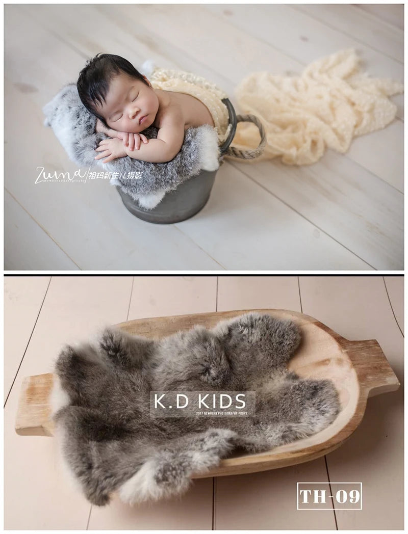 Newborn Photography Accessories Baby Blankets Natural Rabbit Fur Rug Infant Shoot Prop Soft Basket Filler Studio Photo Props