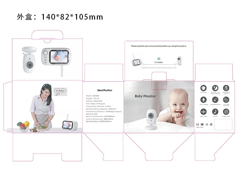 ABM600 Baby Monitor 3.5 Inch Baby Monitor Camera LCD 2.4G Mother Kid Two-way Audio Babysitter Surveillance Camera Video Radio