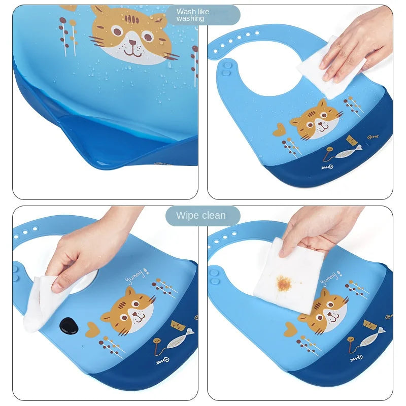 Silicona Baby Food Grade Waterproof Silicone Bibs For Baby Adjustable Cute Cartoon Baby Bib Boys Toddler Feeding Stuff