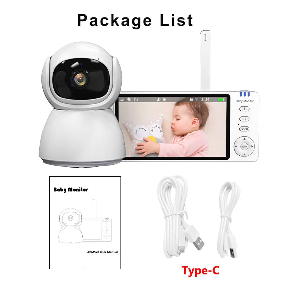 5"IPS Video Baby Monitor With Pan Tilt Child Camera Wireless 2-Way Audio Night Vision Security Babysitter VOX Wake Up USB Charge