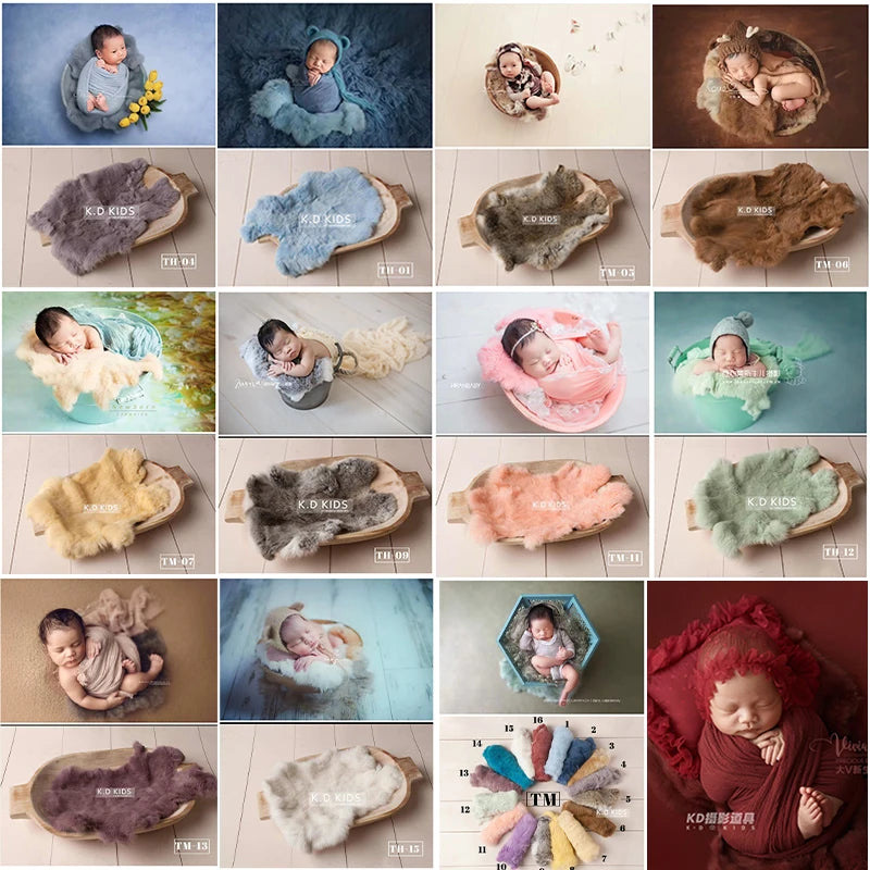 Newborn Photography Accessories Baby Blankets Natural Rabbit Fur Rug Infant Shoot Prop Soft Basket Filler Studio Photo Props